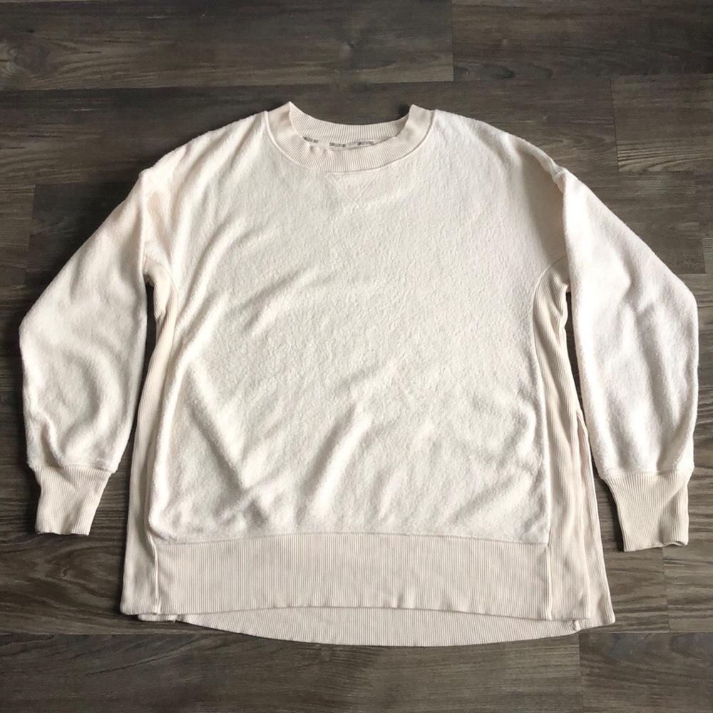 Aerie Cozy Good Vibes Oversized Pullover Sweatshirt Cream Ivory Fleece Modal